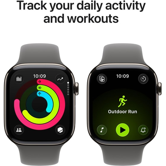 Apple Watch Series 11 GPS + Cellular 42mm Natural Titanium Case with Stone Grey Sport Band - S/M image 3