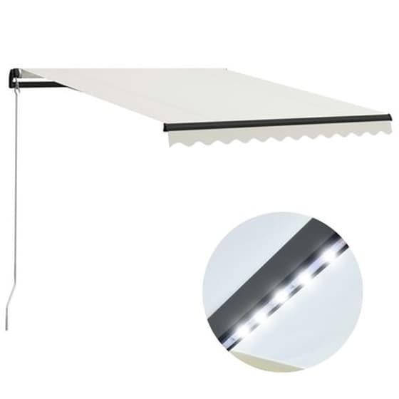 Τέντα Vidaxl Συρόμενη Χειροκίνητη με LED 300x250cm - Κρεμ image 0