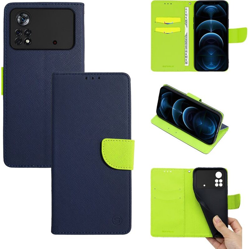 Θήκη Xiaomi Poco X4 5G - Sonique Trend Book - Σκούρο Μπλε / Λαχανί