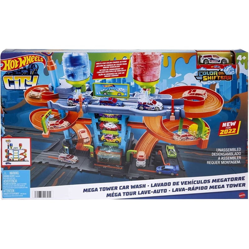 MATTEL Mattel Hot Wheels City: Mega Μεγάλο Πλυντήριο Αυτοκινήτων Χρωμοκεραυνών Σετ Παιχνιδιού (HDP05)