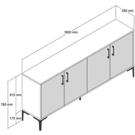 Μπουφές 24Mall Viterbo από Μοριοσανίδα/Μέταλλο 180x35x78 cm - Καρυδί/Λευκός image 4