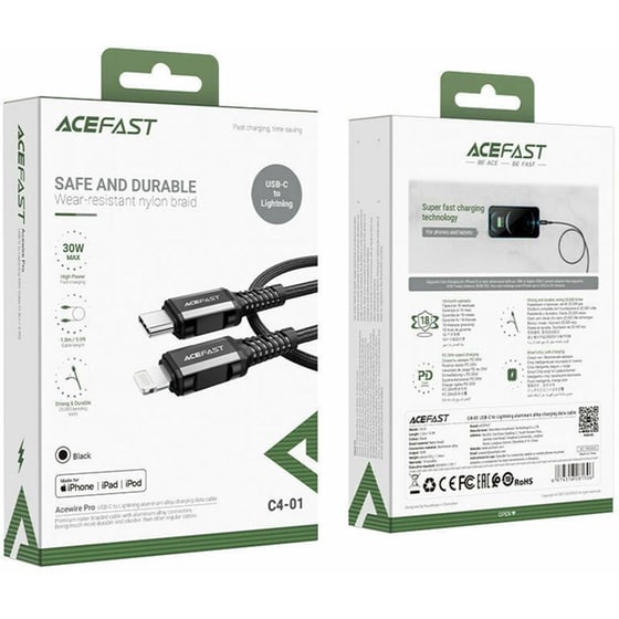 Καλώδιο Σύνδεσης Acefast C4-01 Usb-c Σε Lightning Braided 3.0a 30w Apple Certified Mfi 1.8m. Μαύρο image 6