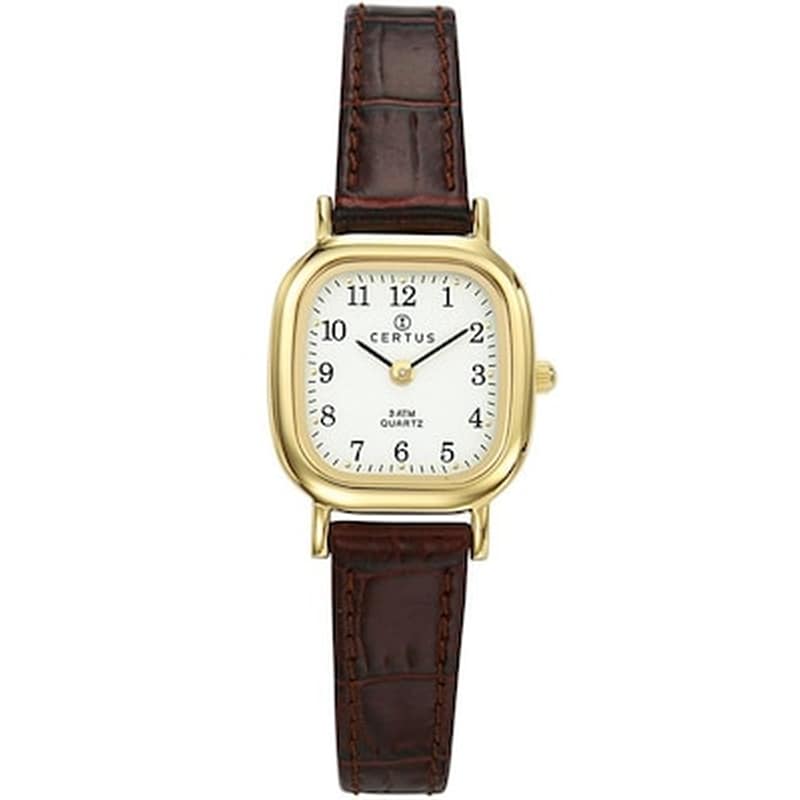 Certus Classic Women Gold Brown Leather Strap MRK0571148