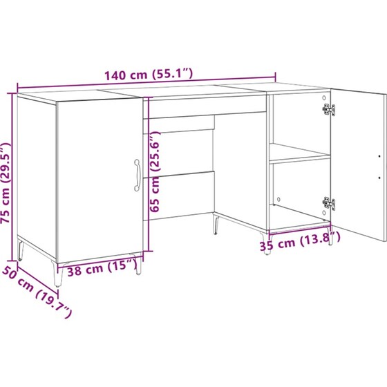Γραφείο VidaXL από Επεξεργασμένο Ξύλο 140x50x75 cm - Παλιό Ξύλο image 3