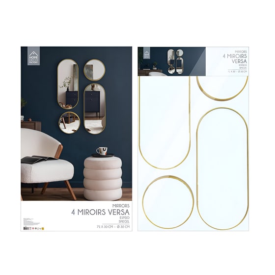 Σετ Διακοσμητικοί Καθρέπτες Home Deco Factory 71x30 cm 4 Τμχ - Χρυσό image 1