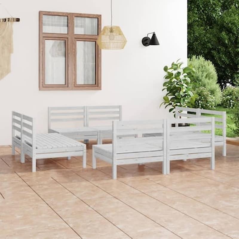 Vidaxl Σαλόνι Κήπου Σετ 8 Τεμαχίων Λευκό Από Μασίφ Ξύλο Πεύκου