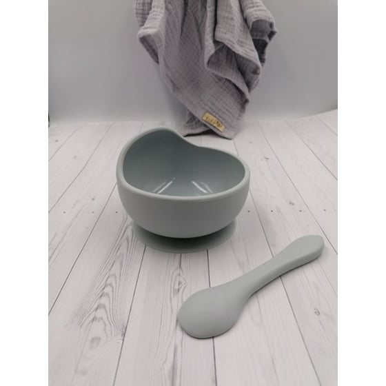 Baby In World Μπολ Σιλικόνης Με Κουταλάκι - Γκρι image 3