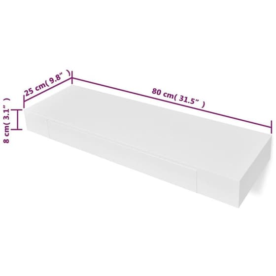 Ράφια Τοίχου VidaXL με Συρτάρι από MDF 80x25x8 cm 2 Τμχ - Λευκό image 5