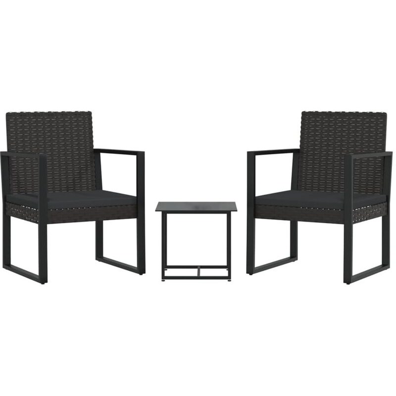 VIDAXL Σαλόνι Κήπου VidaXL με Μαξιλάρι από Συνθετικό Ρατάν 3Τμχ - Μαύρο