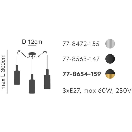 Φωτιστικό Οροφής Τρίφωτο Homelighting 77-8563 Γυάλινο/Μεταλλικό - Λευκό/Μαύρο image 1