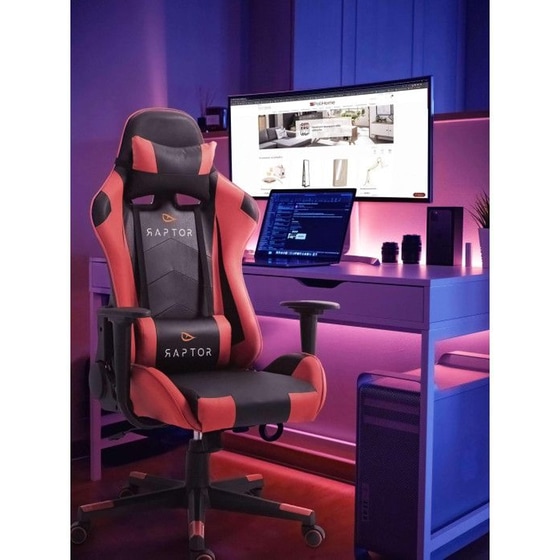 Καρέκλα Gaming Raptor Alyx από Μέταλλο και Τεχνητό Δέρμα - Κόκκινη/Μαύρη image 2