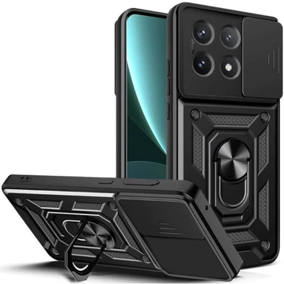 Θήκη Xiaomi Poco X6 Pro - Bodycell Armor Slide με Κάλυμμα για την Κάμερα & Μεταλλικό Ring Holder - Black image 0