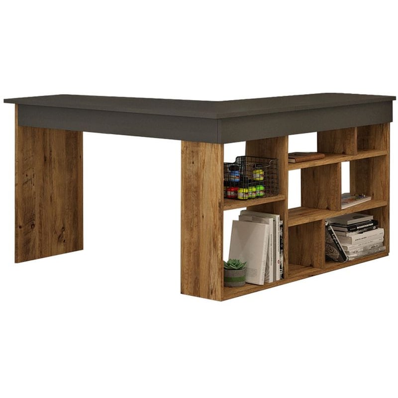 PAKOWORLD Γραφείο Γωνιακό Rosaline Pakoworld Ανθρακί-oak 120x129x72εκ – 176-000024