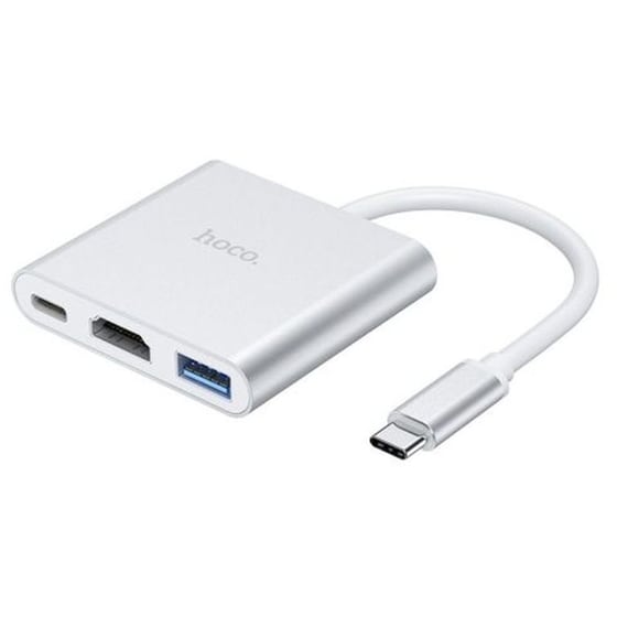 Hub Hoco Hb14 Easy Use Usb-c Με 3 Θύρες Usb 3.0, Usb-c Pd, Hdmi Ασημί image 0