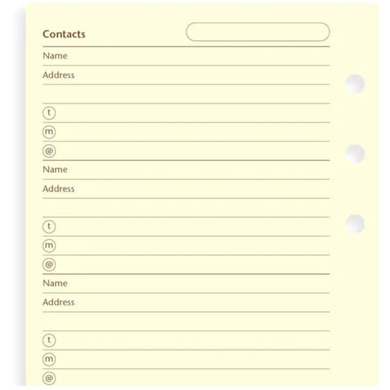 Ανταλλακτικά Φύλλα Ημερολογίου Filofax Per Cot Crm Name/add/email/tel/fax image 1
