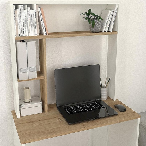 Γραφείο Βιβλιοθήκη ArteLibre Arago από Μοριοσανίδα/Μελαμίνη 90x45x148cm - Λευκό/Φυσικό Καφέ image 5