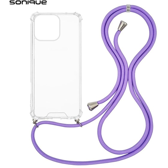 Θήκη Apple iPhone 16 Pro Max - Sonique Armor Clear Θήκη Σιλικόνης με Κορδόνι - Λιλά image 0