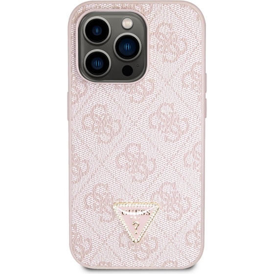 Θήκη Apple iPhone 14 Pro - Guess Triangle Metal Logo Strass Collection Crossbody Case - Ροζ image 2