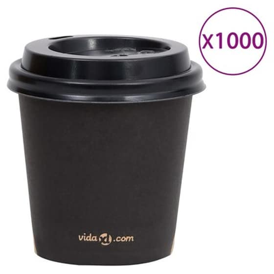 Vidaxl Ποτήρια Καφέ Χάρτινα Με Καπάκια 120 Ml 1000 Τεμάχια Μαύρα image 1