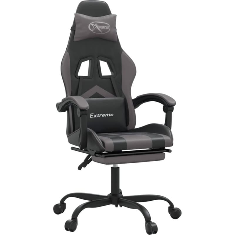 Καρέκλα Gaming VIDAXL 349607 με Υποπόδιο από Τεχνητό Δέρμα - Γκρι