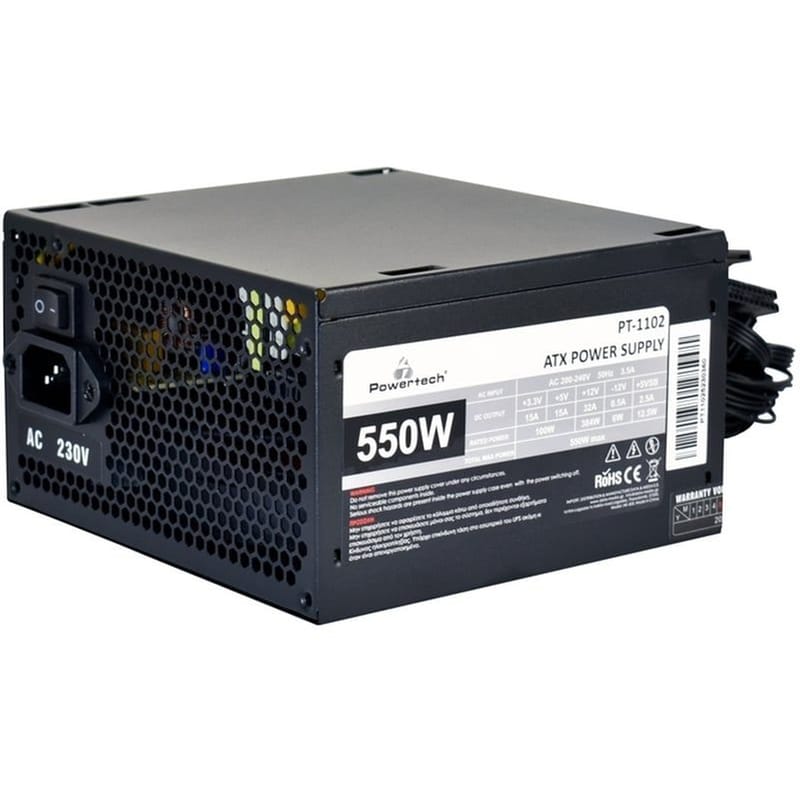 POWERTECH Τροφοδοτικό Υπολογιστή Powertech PT-1102 550W ATX 120mm Fan - Μαύρο
