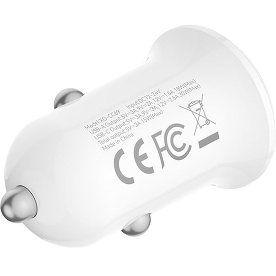 Φορτιστής Αυτοκινήτου XO CC69 1x USB-A / 1x USB-C 30W - White image 1