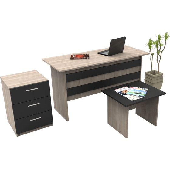 Γραφείο με Συρτάρια 24Mall Stretto από Μοριοσανίδα 140x60x73.8 cm - Μπεζ/Μαύρο image 0