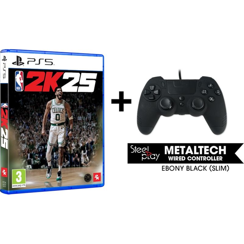 STEELPLAY Ενσύρματο Χειριστήριο PS5 Steelpaly Μαύρο NBA 2K25