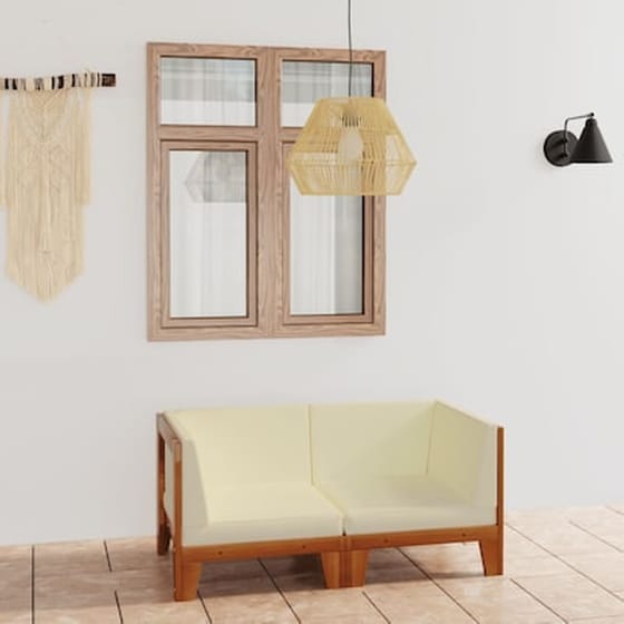 Καναπές VidaXL Διθέσιος από Μασίφ Ξύλο Ακακίας με Μαξιλάρια 68,5x68,5x62 cm - Κρεμ image 1