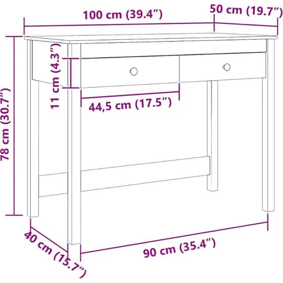 Γραφείο VidaXL από Μασίφ Ξύλο Πεύκου 100x50x78 cm - Καφέ image 8