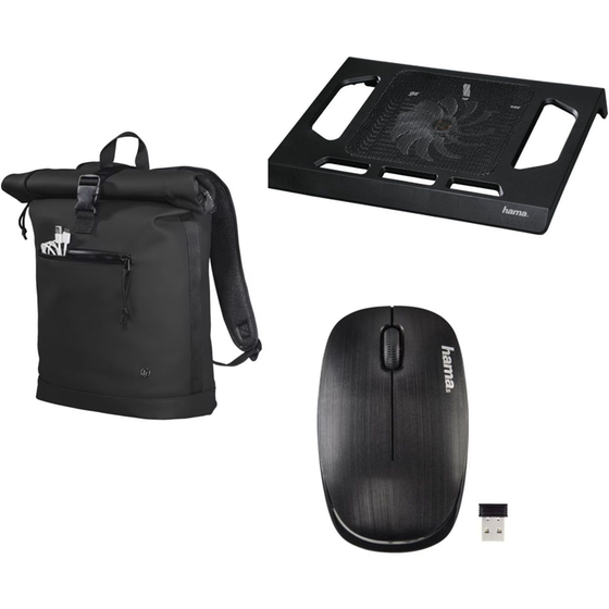 Bundle Τσάντα Laptop Ηama Merida 15.6" - Μαύρο + Ασύρματο Ποντίκι Hama MW-110 - Μαύρο + Βάση Laptop Cooler 17.3" Hama 53070 Μαύρο image 0