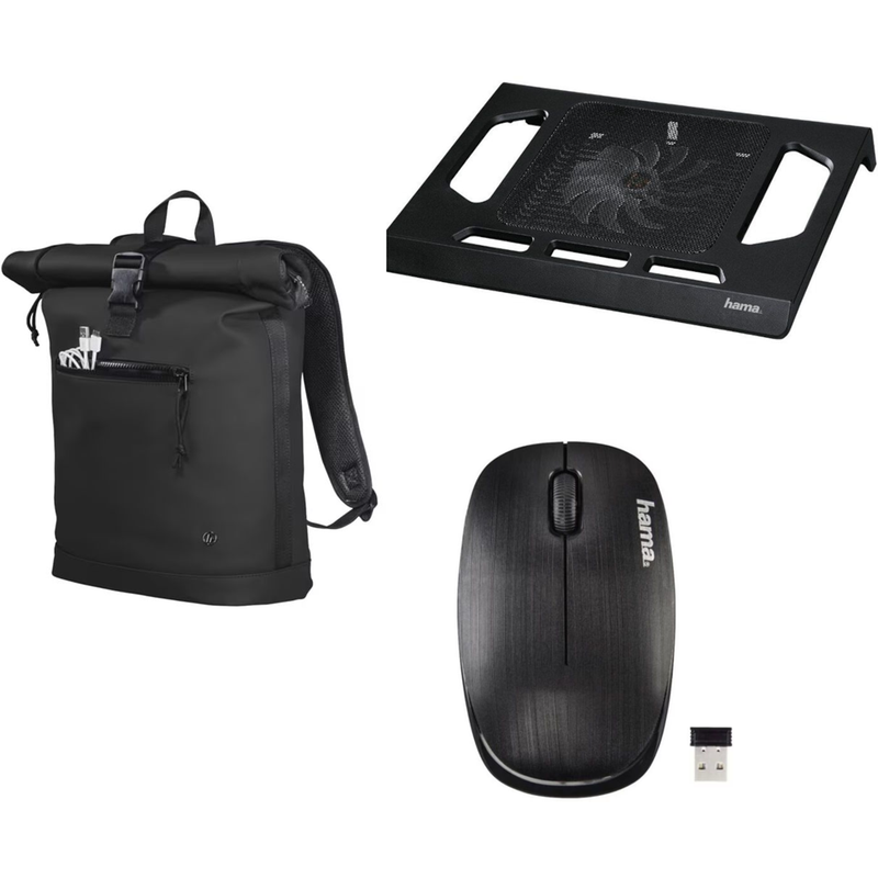 HAMA Bundle Τσάντα Laptop Ηama Merida 15.6 - Μαύρο + Ασύρματο Ποντίκι Hama MW-110 - Μαύρο + Βάση Laptop Cooler 17.3 Hama 53070 Μαύρο