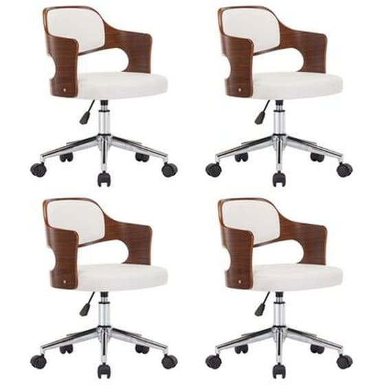 Καρέκλες Τραπεζαρίας Vidaxl από Λυγισμένο Ξύλο/Συνθετικό ΔέρμαΠεριστρεφόμενες 4 Τμχ - Λευκό image 0