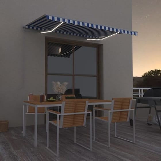 Τέντα Vidaxl Συρόμενη Χειροκίνητη με LED 300x250cm - Λευκό/Μπλε image 0