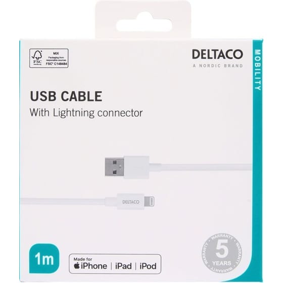 Καλώδιο Φόρτισης Deltaco PLH-401 USB-A σε Lightning - Λευκό image 1