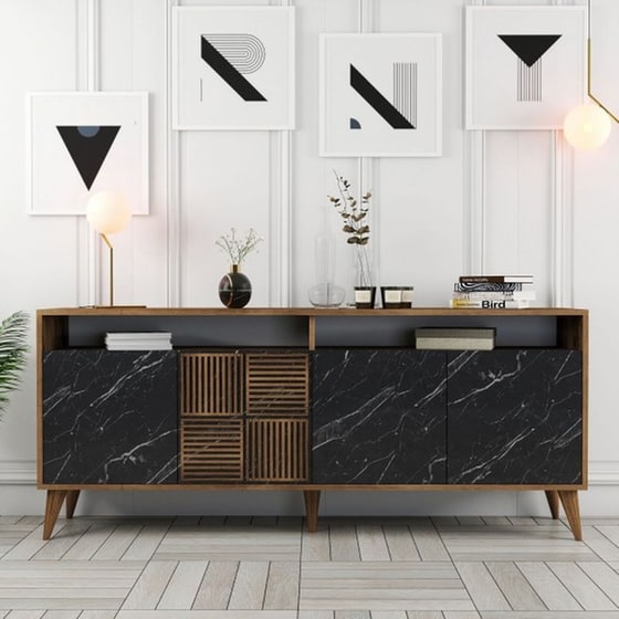 Μπουφές 24Mall Pavia από Μοριοσανίδα/Πλαστικό 180x35x78.6 cm - Καρυδί/Μαύρο image 1