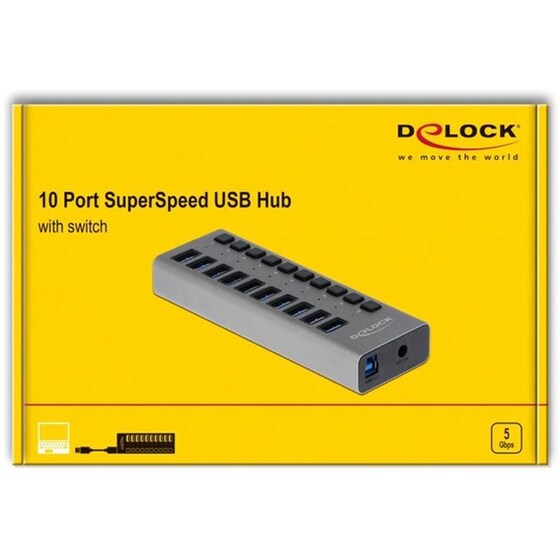 Delock Hub 10x Usb Με Διακόπτες 63670, Usb 3.0, 5gbps, Led, Γκρι image 3