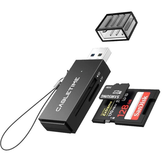 Card reader Cabletime CT-ASD3-PB USB 3.0 με 2 θύρες - Μαύρο image 1