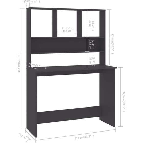 Γραφείο VidaXL με Ράφια από Μοριοσανίδα 110x45x157 cm - Γκρι image 5