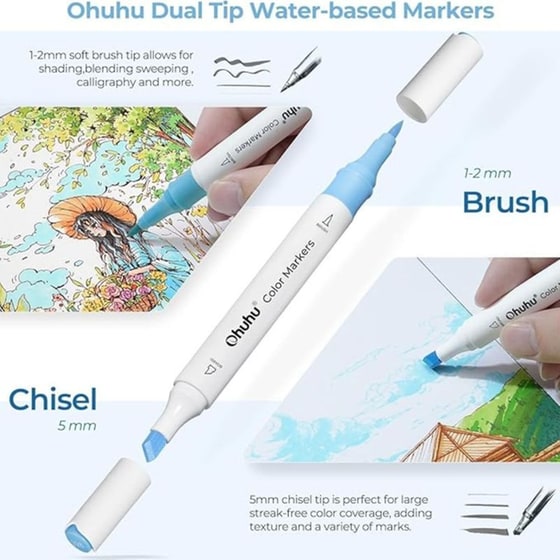 Μαρκαδόροι Σχεδίου Ohuhu Brush & Chisel Waterbased (64 Τεμάχια) image 5