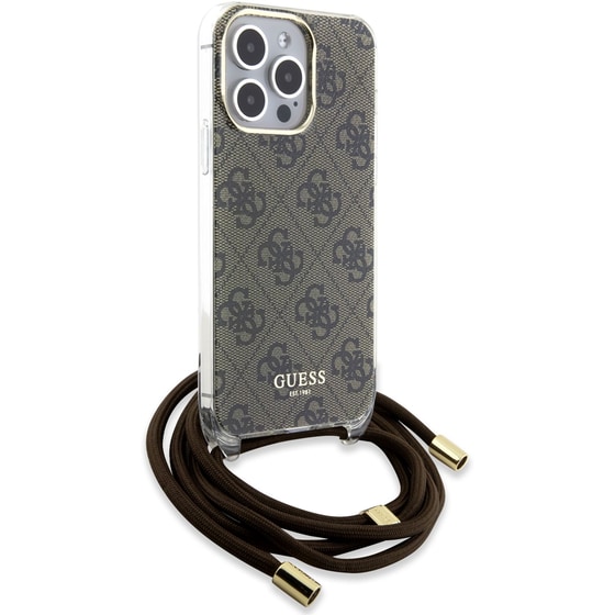 Guess  Quot;4g Logo Collection Quot; Crossbody Hard Case Script Metal Logo Θήκη Προστασίας Από Σιλικόνη Με Λουράκι – Iphone 15 Pro (καφέ – Guhcp15lhc4sew) image 4