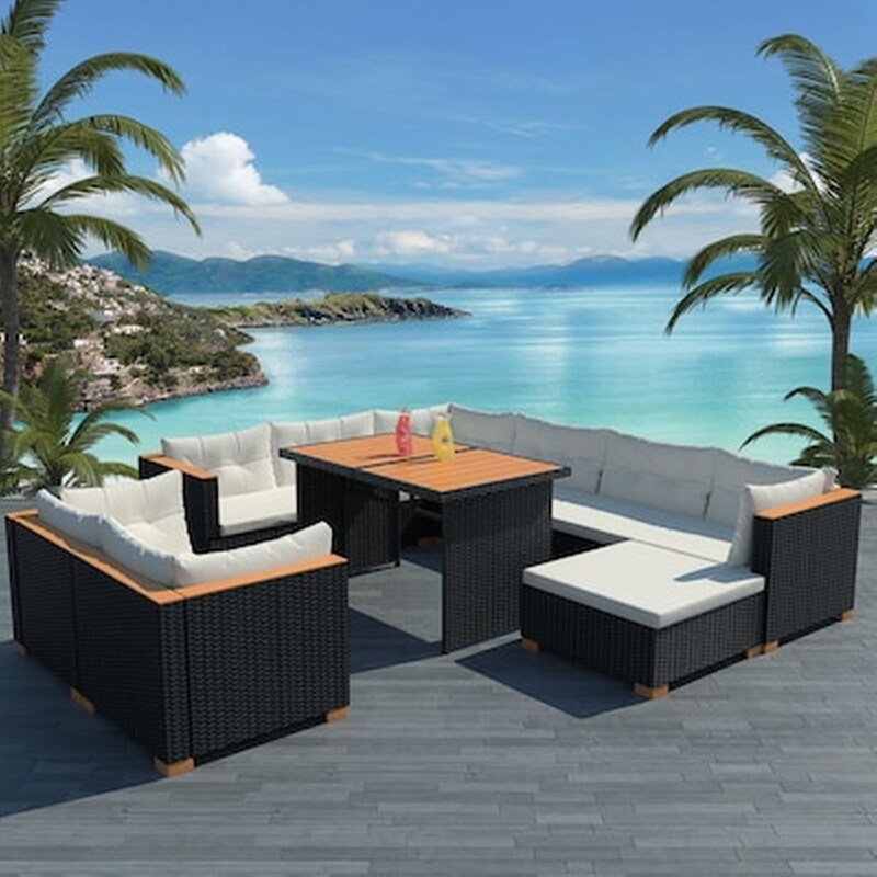 Σετ Σαλόνι Κήπου από Συνθετικό Ρατάν με Μαξιλάρια 10 Τμχ - Κρεμ VIDAXL