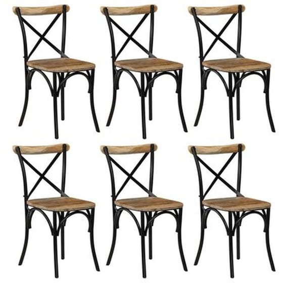 Καρέκλες Vidaxl Με Χιαστί Πλάτη από Μασίφ Ξύλο Μάνγκο 6 Τμχ - Μαύρες image 0