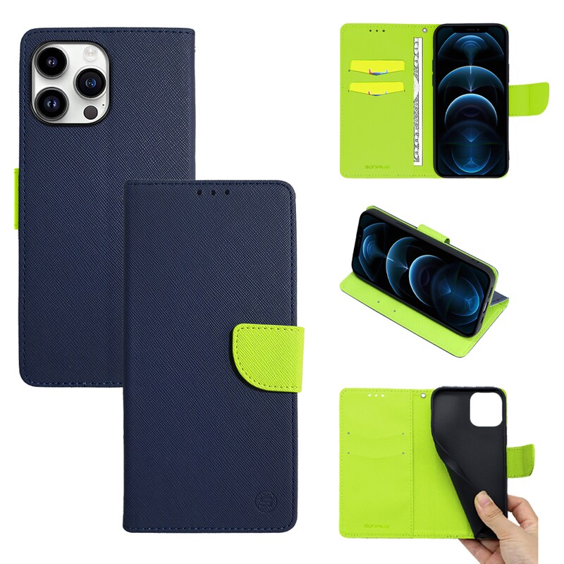 SONIQUE Θήκη Apple iPhone 14 Pro Max - Sonique Trend Book - Σκούρο Μπλε/Λαχανί