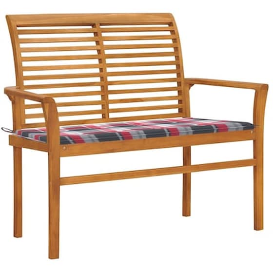 Παγκάκι Κήπου VidaXL με Μαξιλάρι 112x55x94 cm από Μασίφ Ξύλο Teak - Κόκκινο image 0