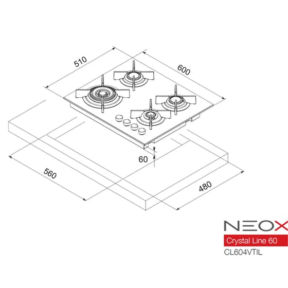 NEOX CL604VTIL (GPL) 60 cm Μαύρο Εστία Υγραερίου Αυτόνομη image 1