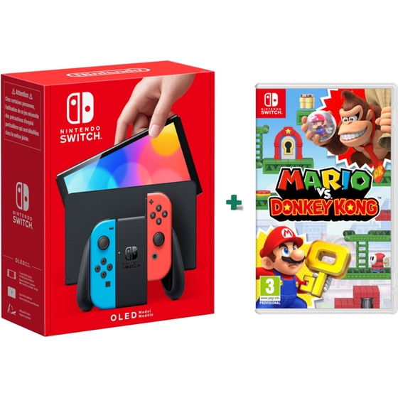 Nintendo Switch OLED Model Neon Blue/Neon Red & Mario vs. Donkey Kong image 0
