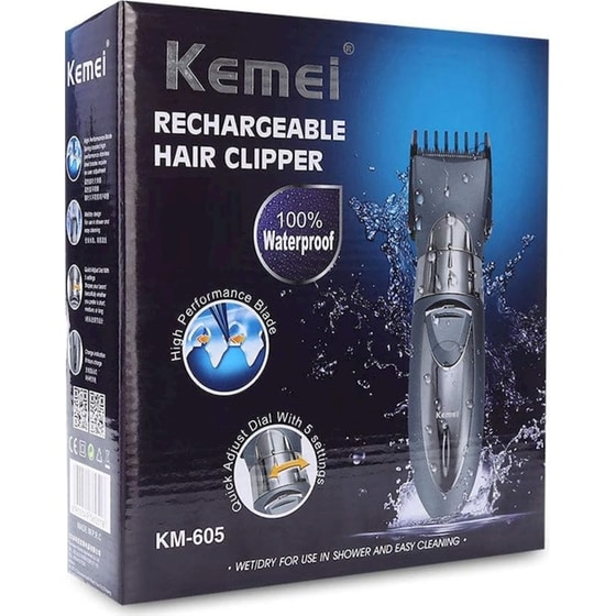 KEMEI KM-605 Κουρευτική Μηχανή Επαναφορτιζόμενη Ασημί image 8