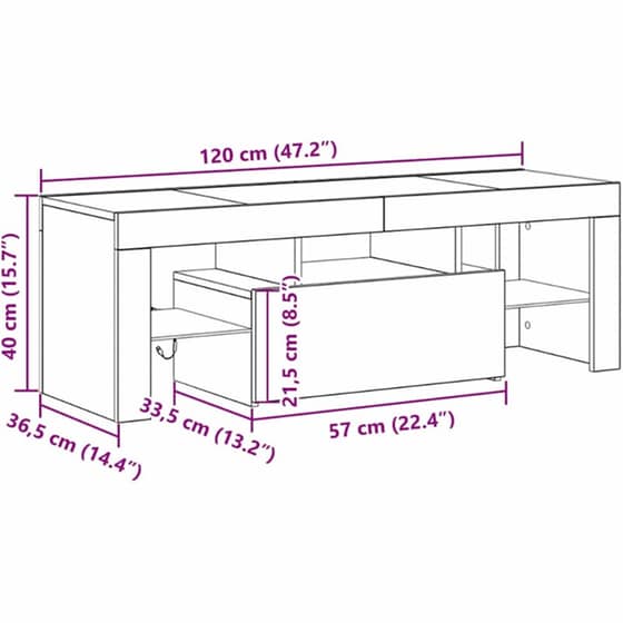 Έπιπλο Τηλεόρασης VidaXL με LED 120 x 35 x 40 cm - Μαύρη Οξιά image 14