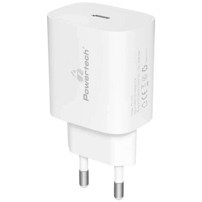 Φορτιστής Πρίζας Powertech PT-1091 USB-C 20W - Λευκό